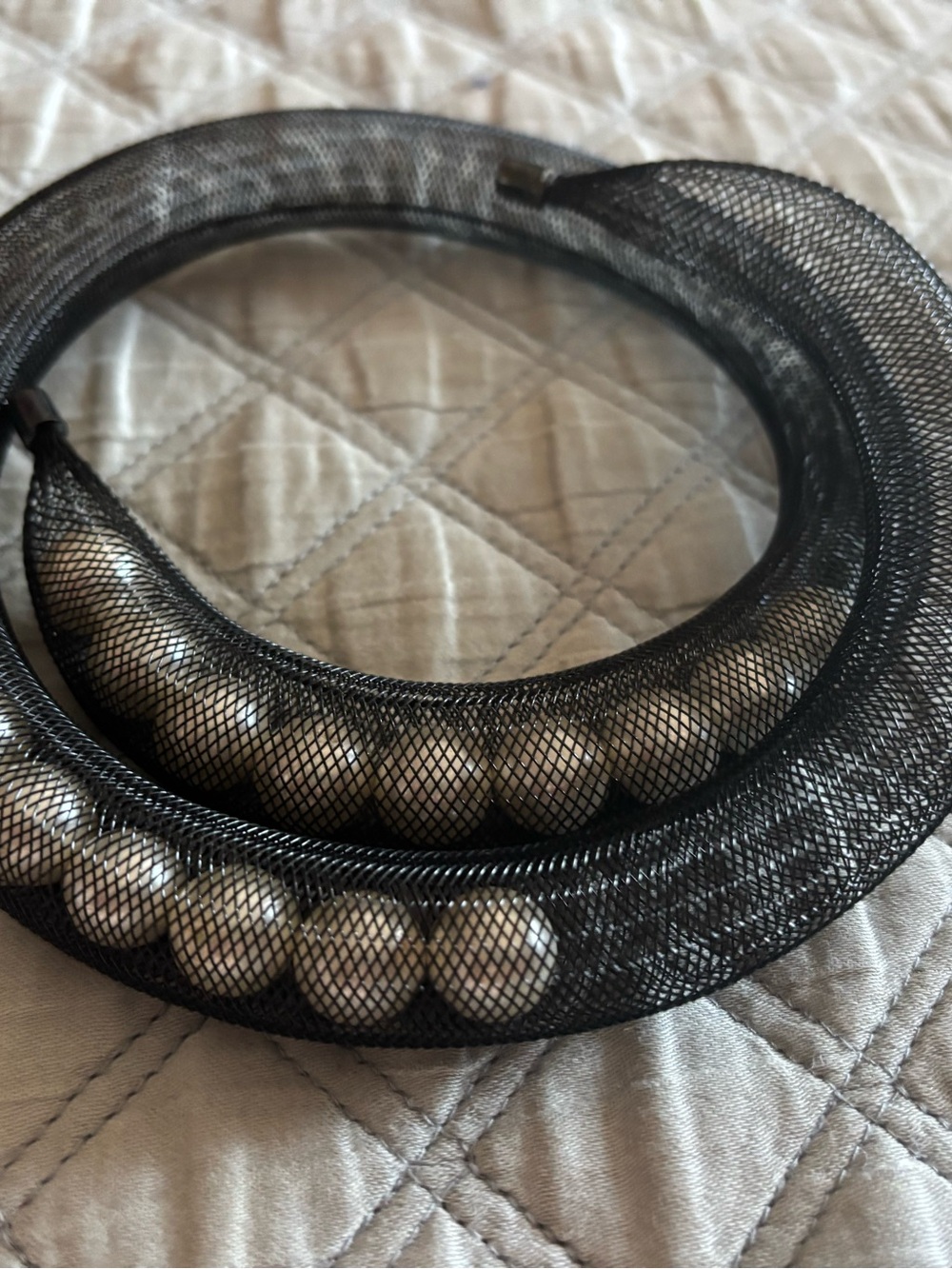 Black Mesh Pearl Hair Collar Headband - Unbranded